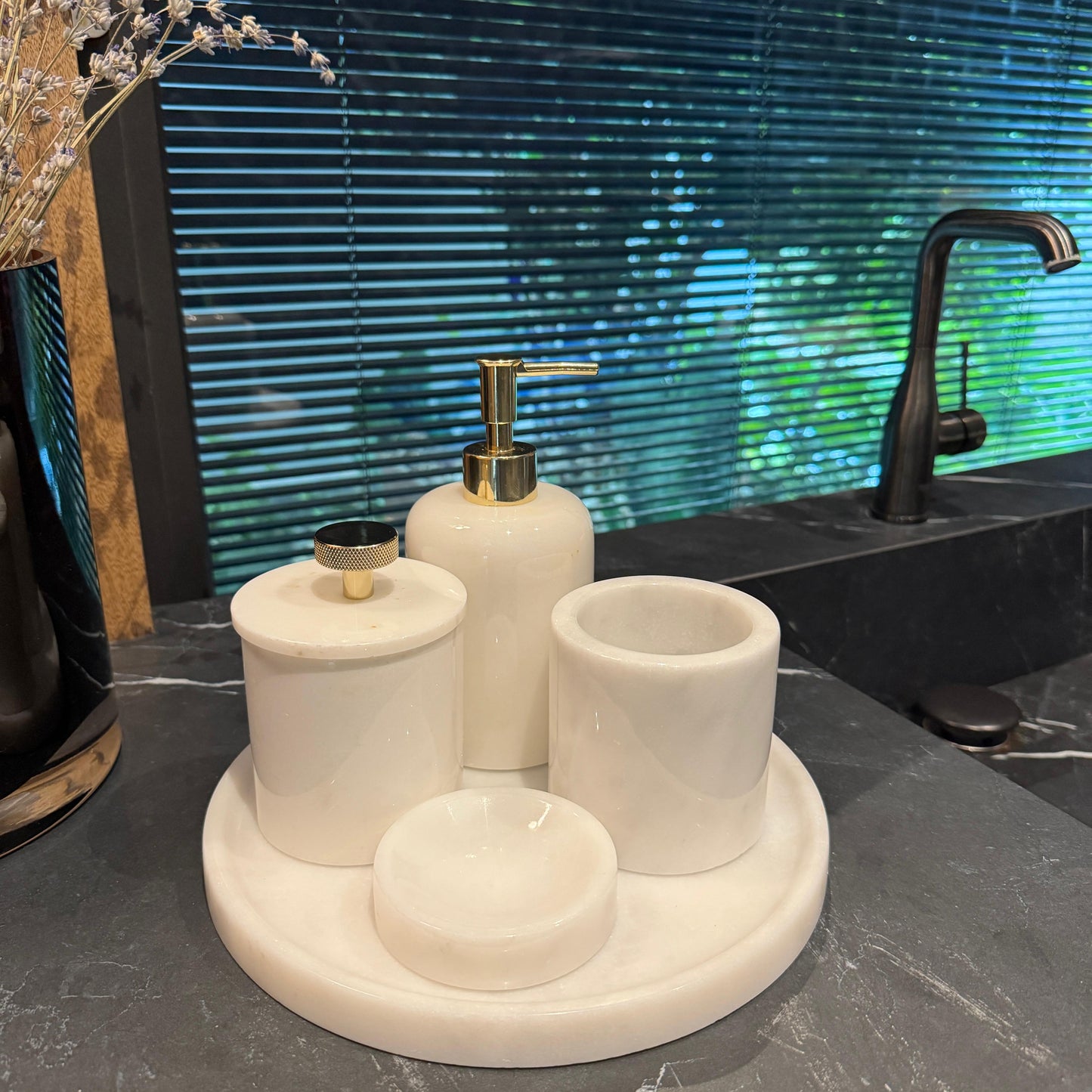 Beyaz Mermer Beşli Banyo Seti , Beyaz Mermer Banyo Seti