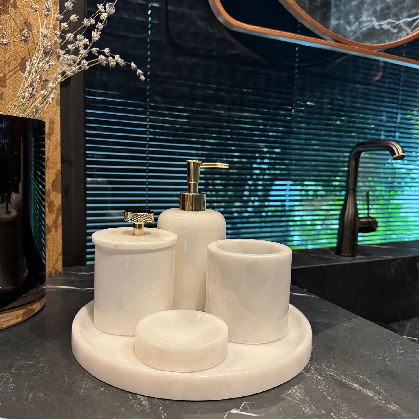 Beyaz Mermer Beşli Banyo Seti , Beyaz Mermer Banyo Seti