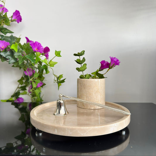 Bej Mermer Sunumluk , Bej Mermer Gümüş Top Ayaklı Sunum Tabağı