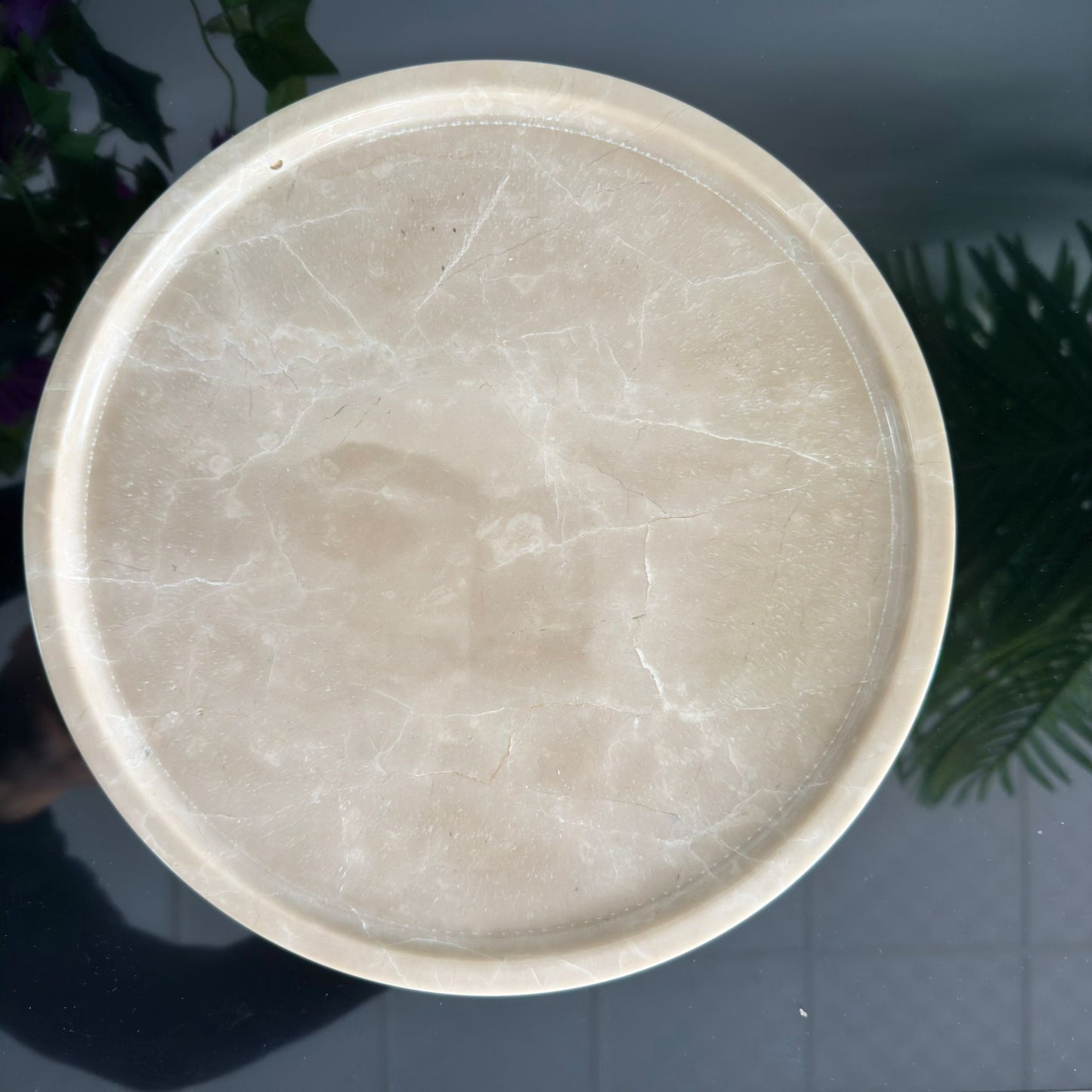 Bej Mermer Sunumluk , Bej Mermer Gümüş Top Ayaklı Sunum Tabağı