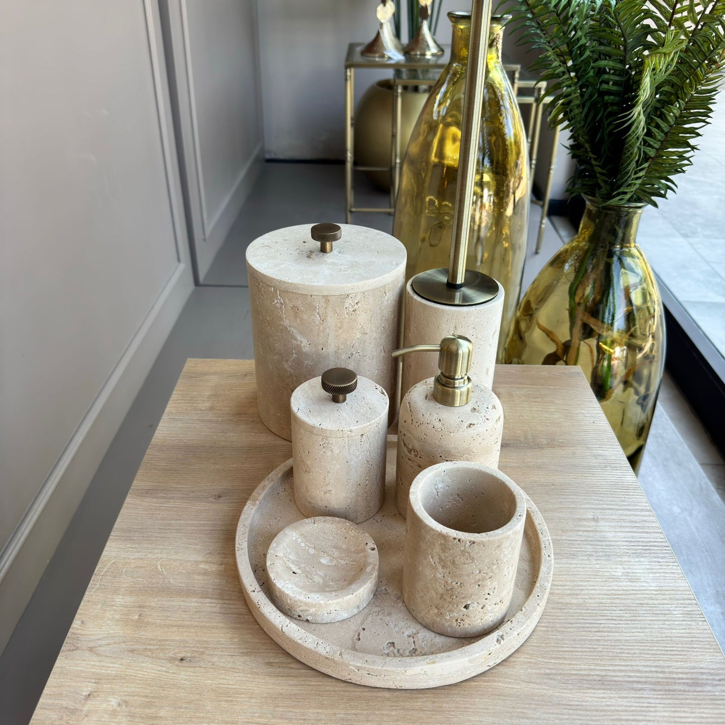 Traverten Mermer Banyo Seti , Traverten Mermer Eskitme Aparatlı Yedili Banyo Seti,